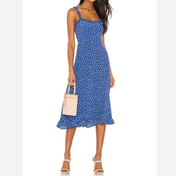 Faithfull the Brand Dresses & Skirts - Faithfull The Brand Noemi Blue Monte Floral Ruffle Detail Midi Dress Size L